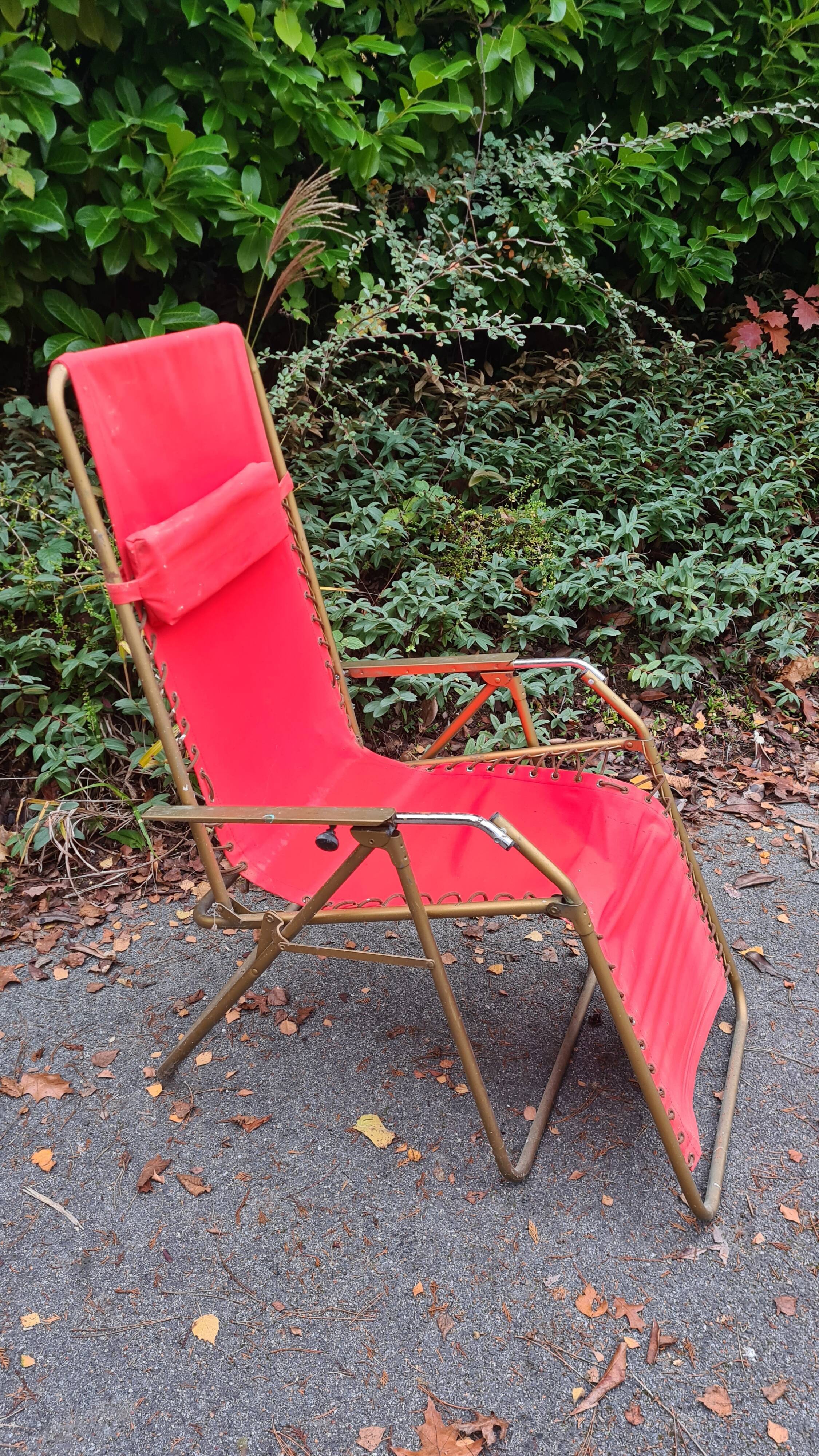 vintage Old red Lafuma deckchair 70s