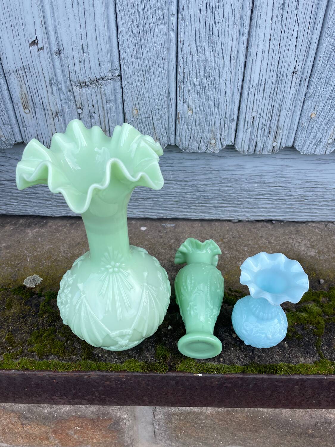 Three Art Deco opaline vases