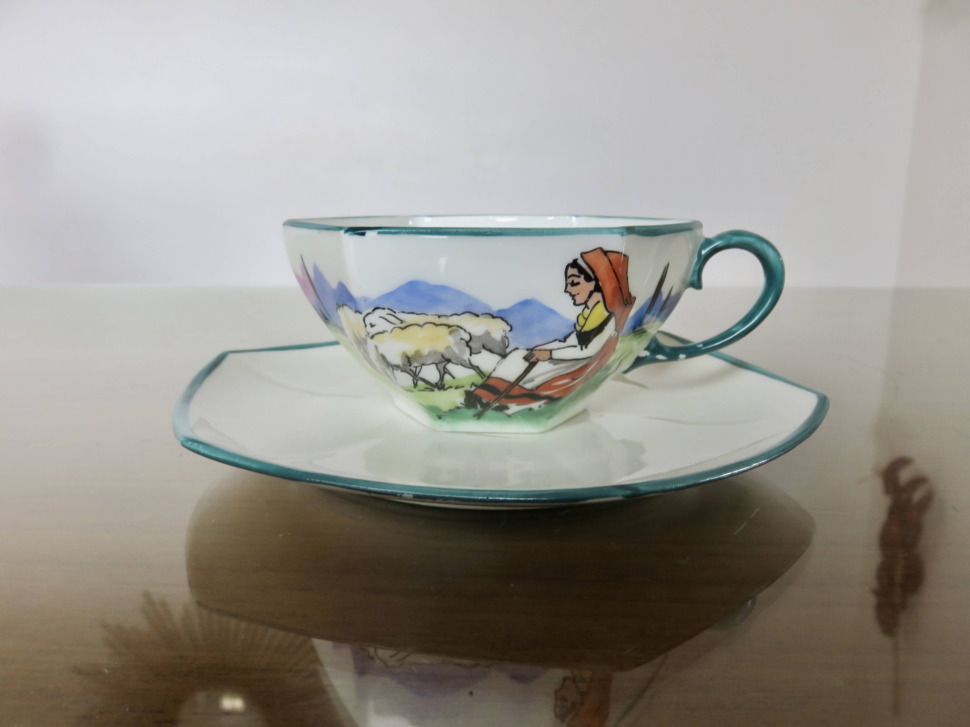 Basque ceramic René Gaïtaud, breakfast duo, 1960