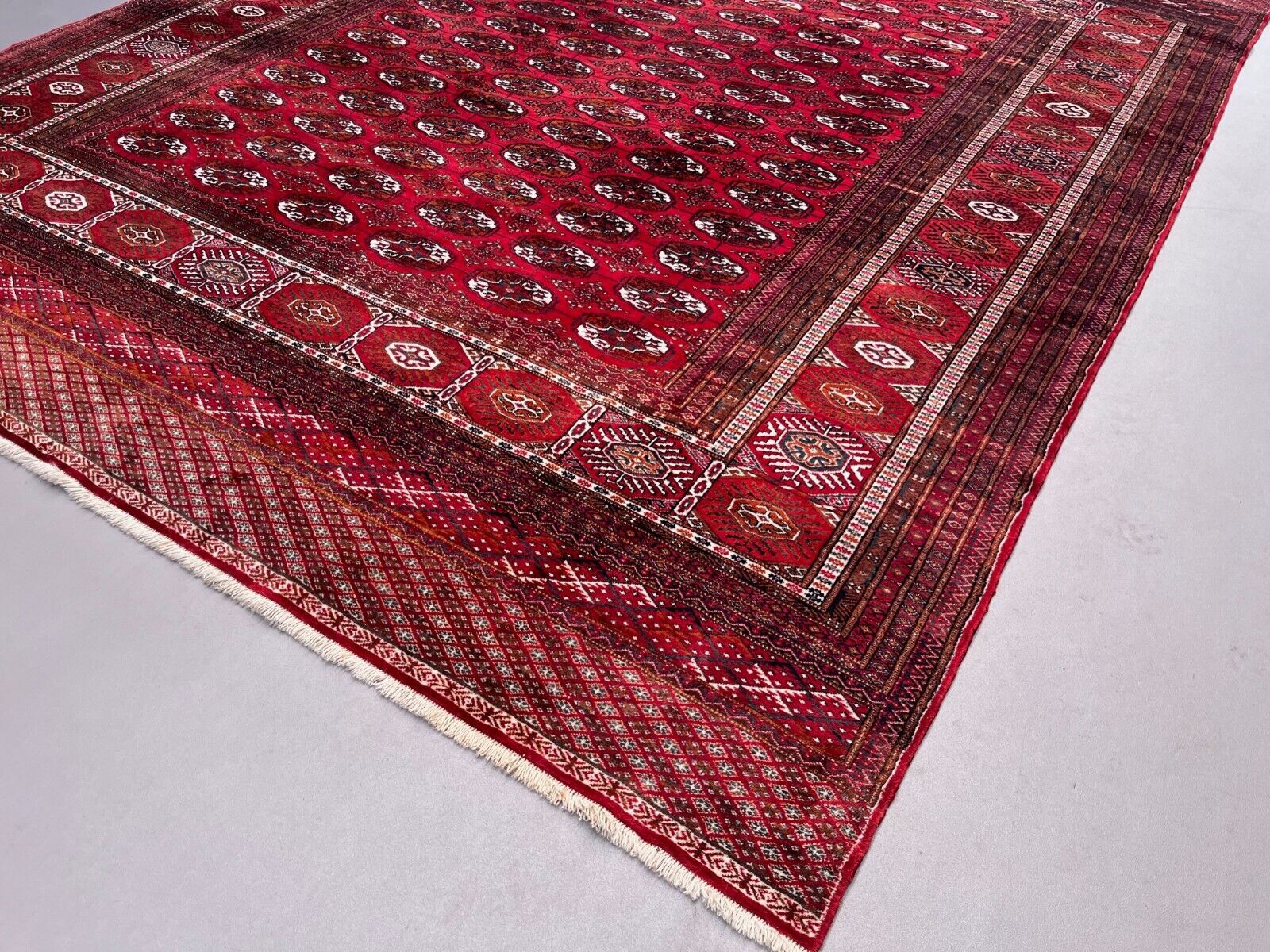 Tapis principal antique turkmène Tekke, 302x245 cm, Bokhara turkmène rouge noir 2504