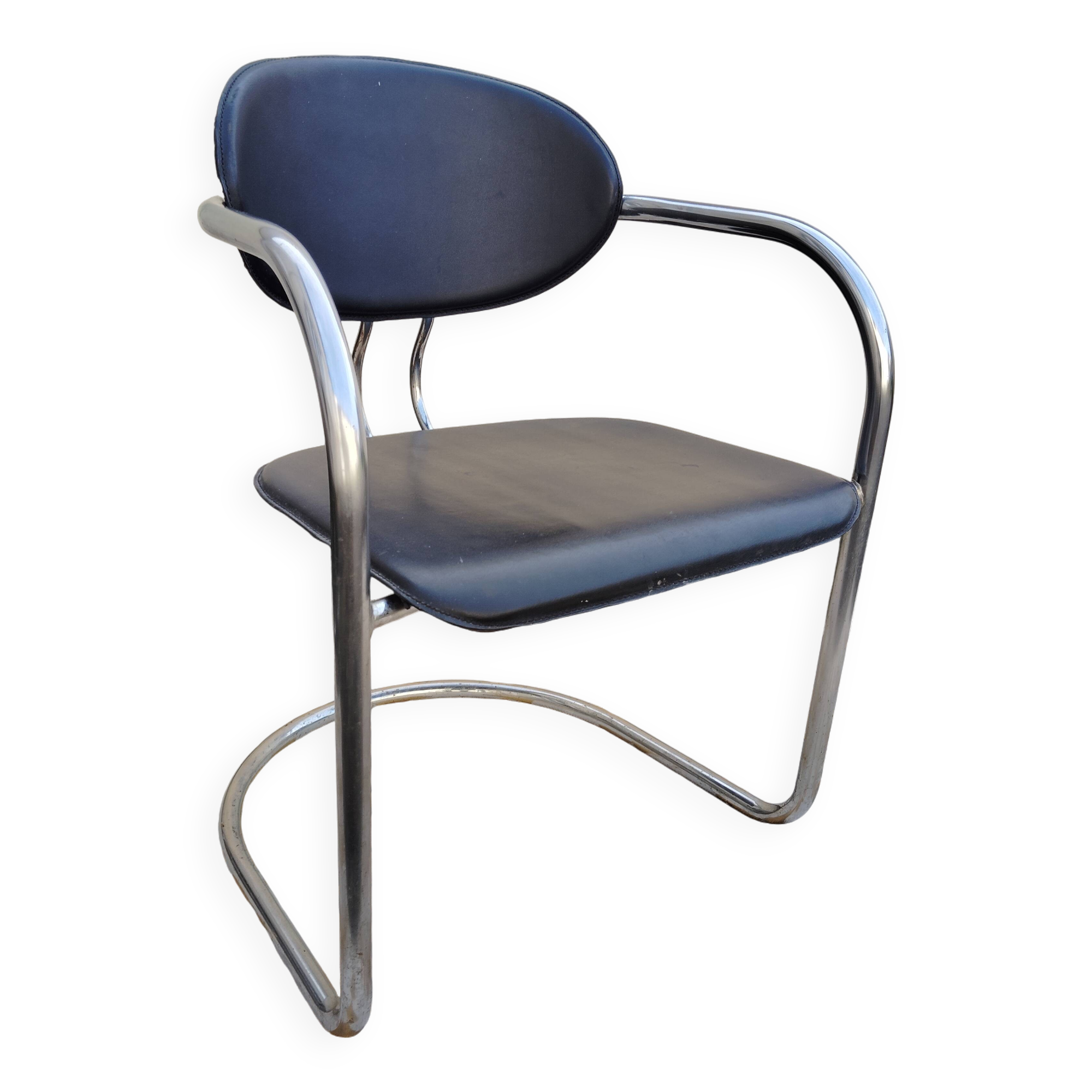 Vintage tubular leather metal sled chair