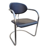 Vintage metal tubular sled chair leather