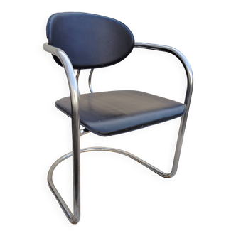 Chaise traineau tubulaire cuir metal vintage