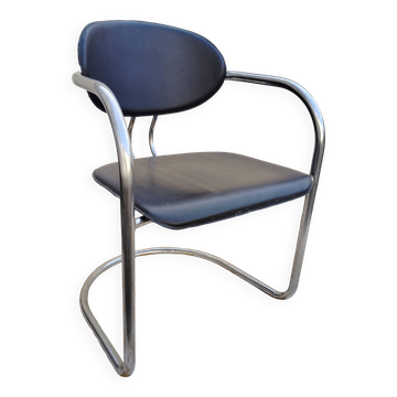 Vintage metal tubular sled chair leather