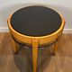 Pedestal table in sycamore veneer, chrome and marble top