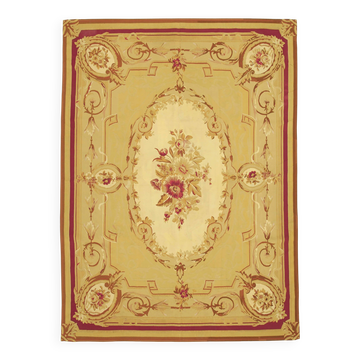 Handmade European Vintage Aubusson Kilim 261 cm x 359 cm