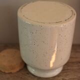 Mottled glazed stoneware mustard pot with cork stopper