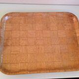 Plateau  imitation bois tressé vintage années 60-70