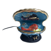 Small blue shell and fish lamp signed vallauris 1970s