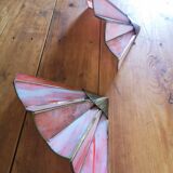 Paire d'appliques éventail art déco en laiton et pâte de verre