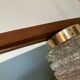 Vintage teak, brass and glass chandelier