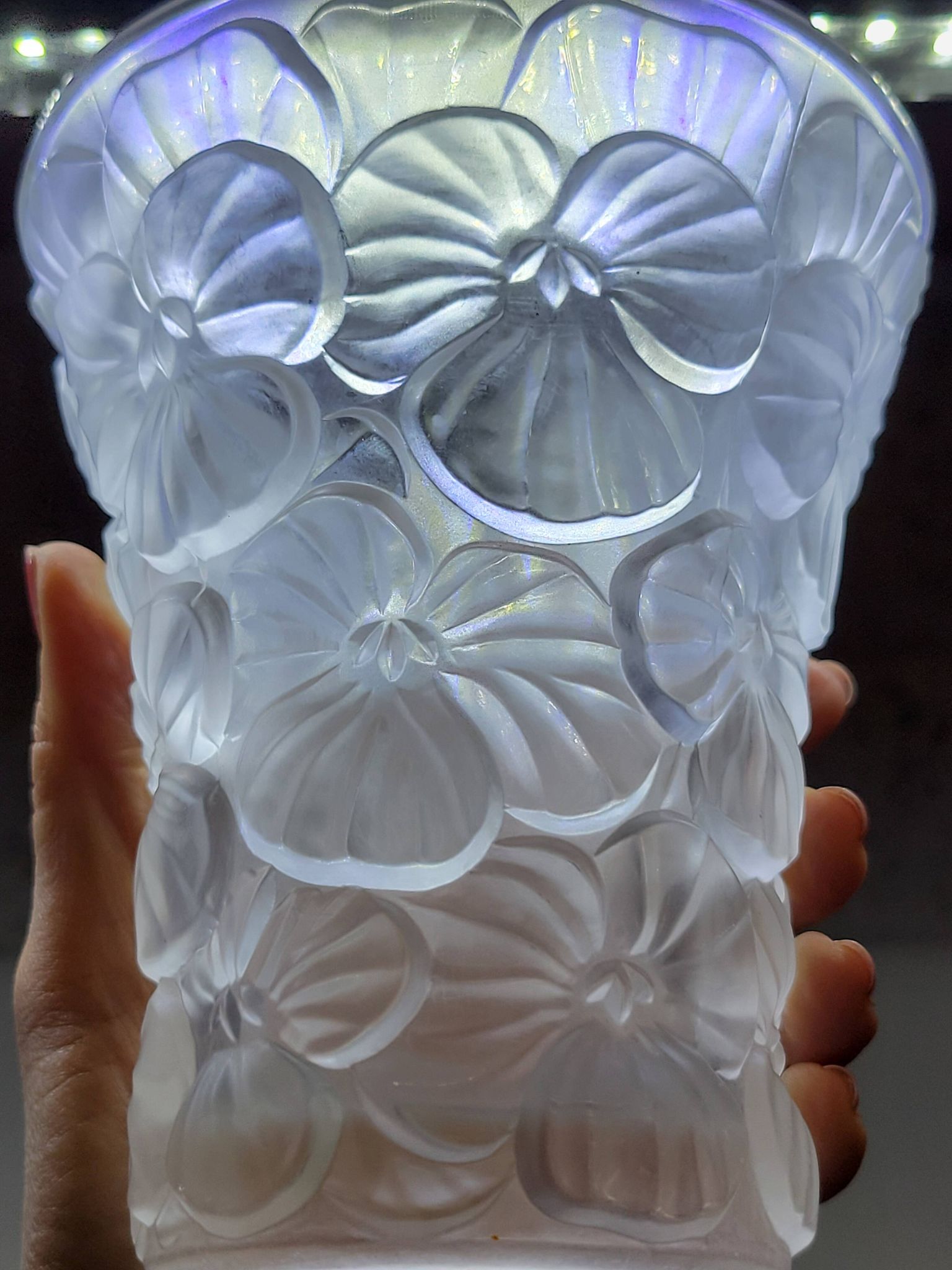 Josef Inwald Barolac Glassware Floral Vase Molded Pressed Frosted Art Glass