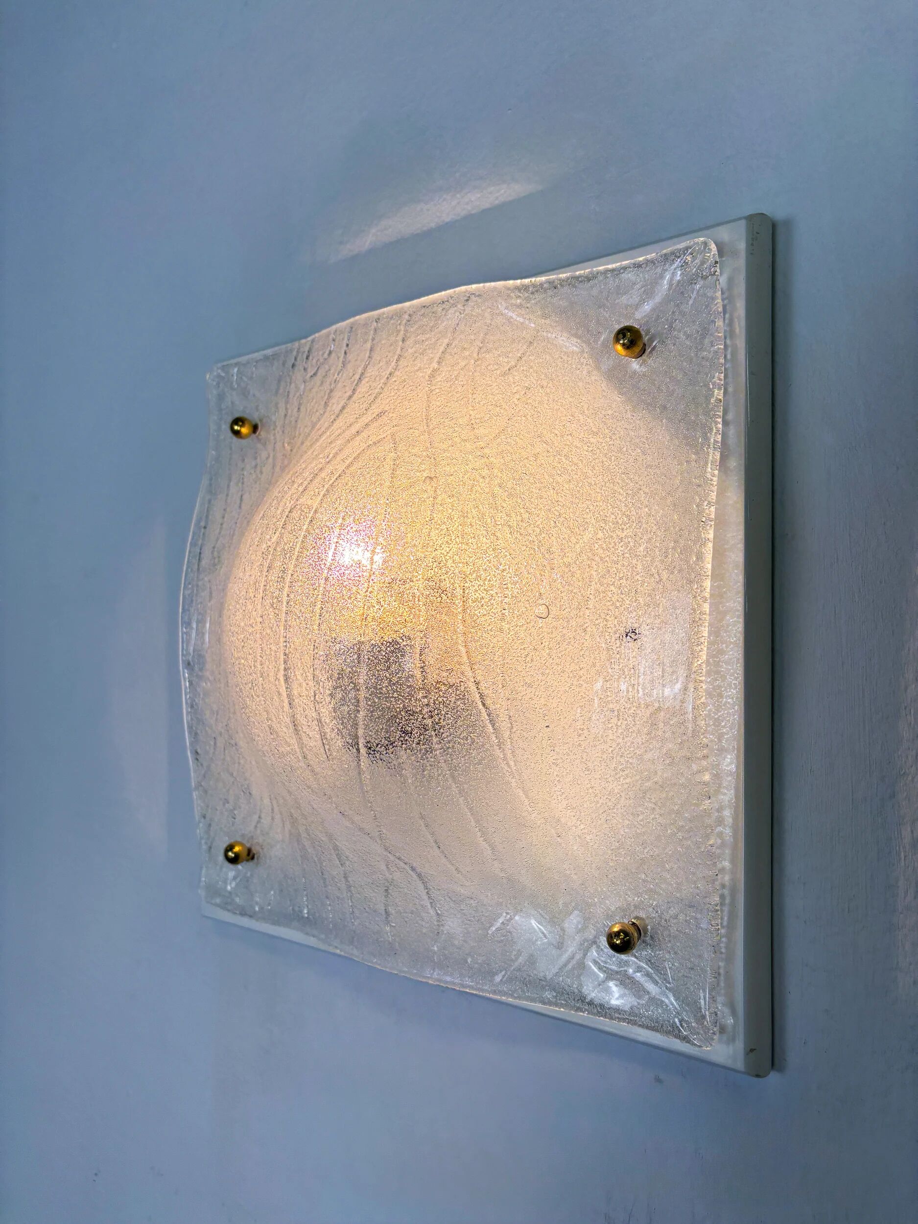 Pair of Murano frosted textured glass wall lights, Italy, 1960s