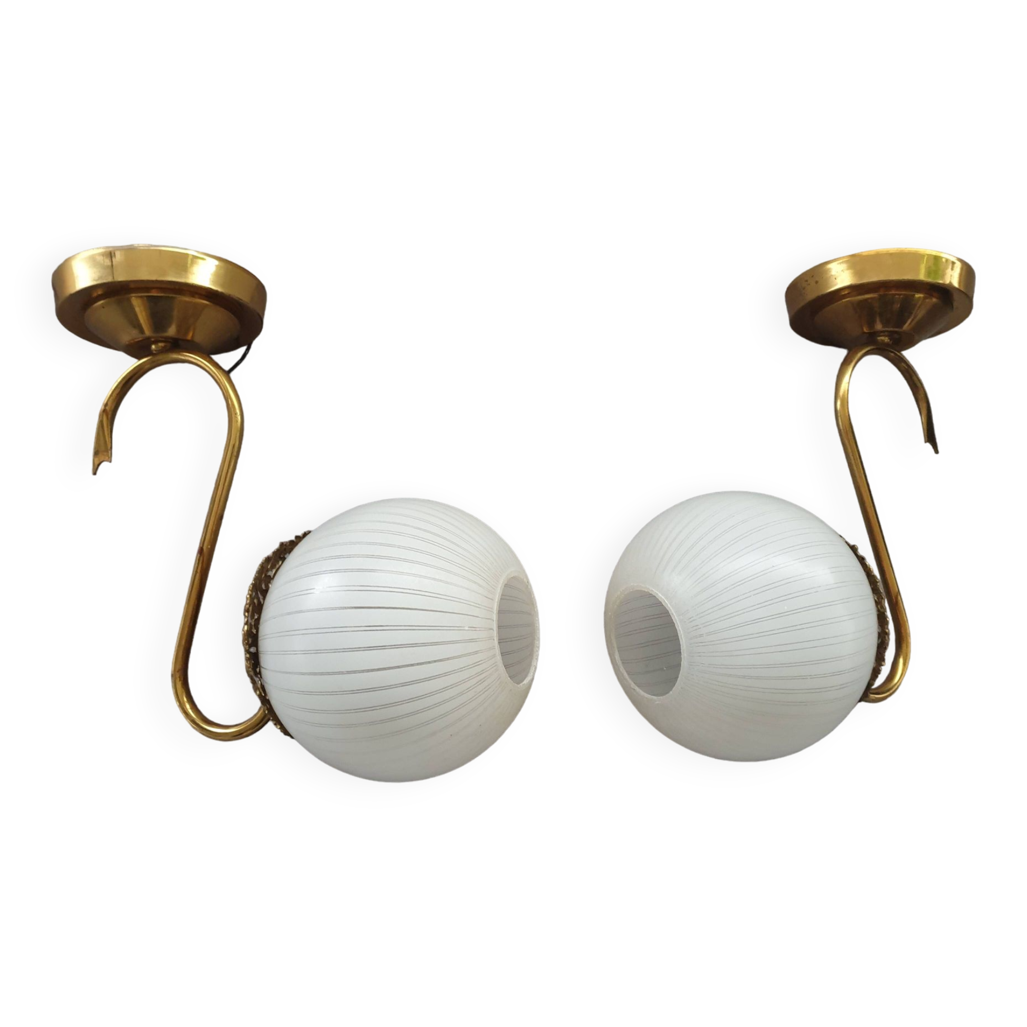 Pair of brass and glass wall lights