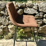Tabouret de bar en métal et cuir vieilli