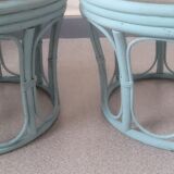 Pair of rattan bamboo poufs