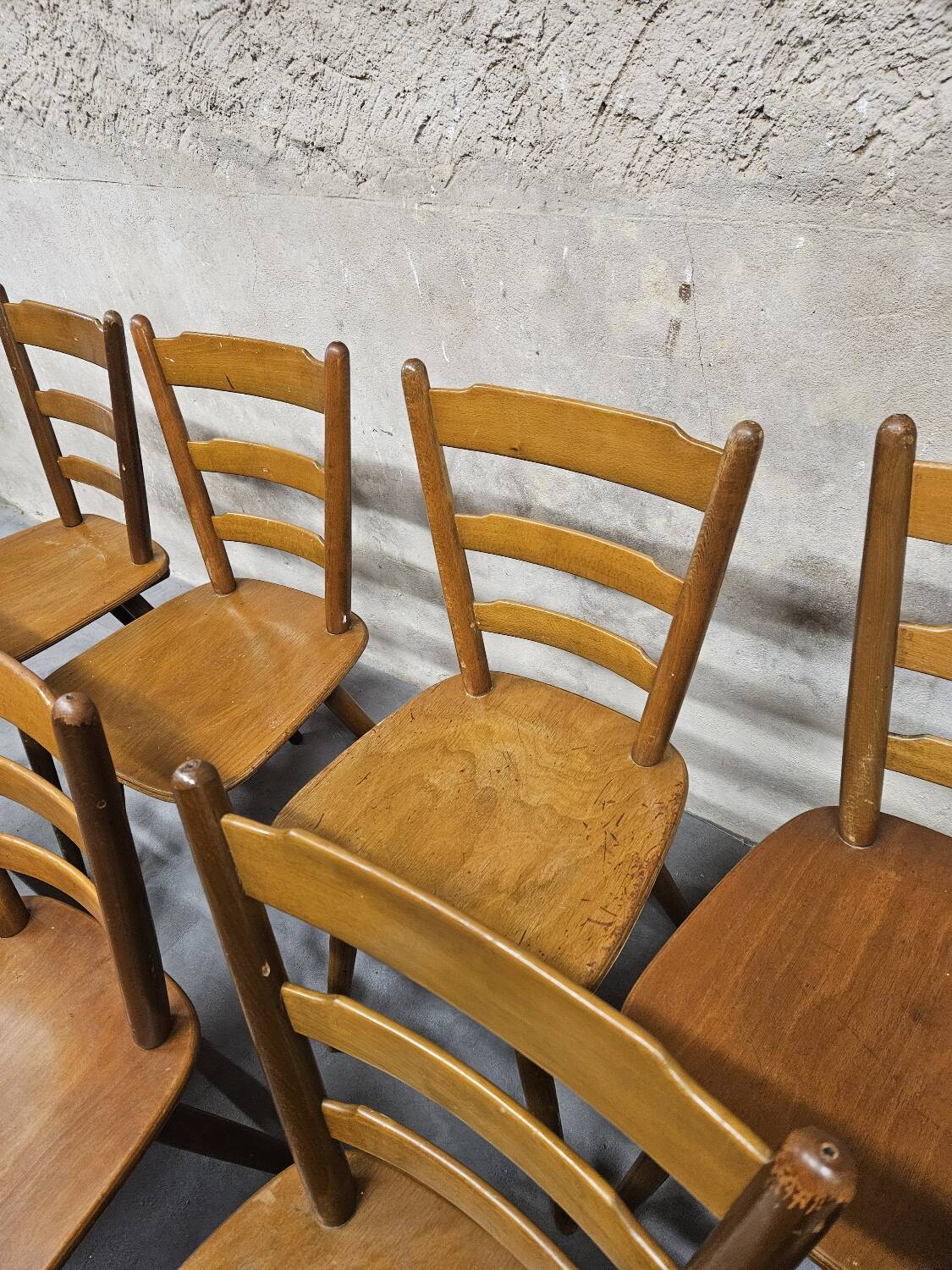 Lot of 9 1960s Campagarde bistro chairs