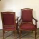 Louis Philippe era armchairs in burgundy-lined ground oak
