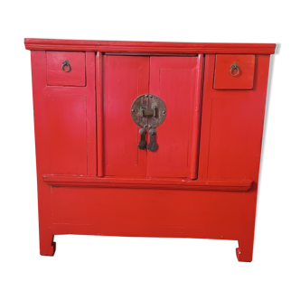 Old Chinese lacquered red chest of drawers