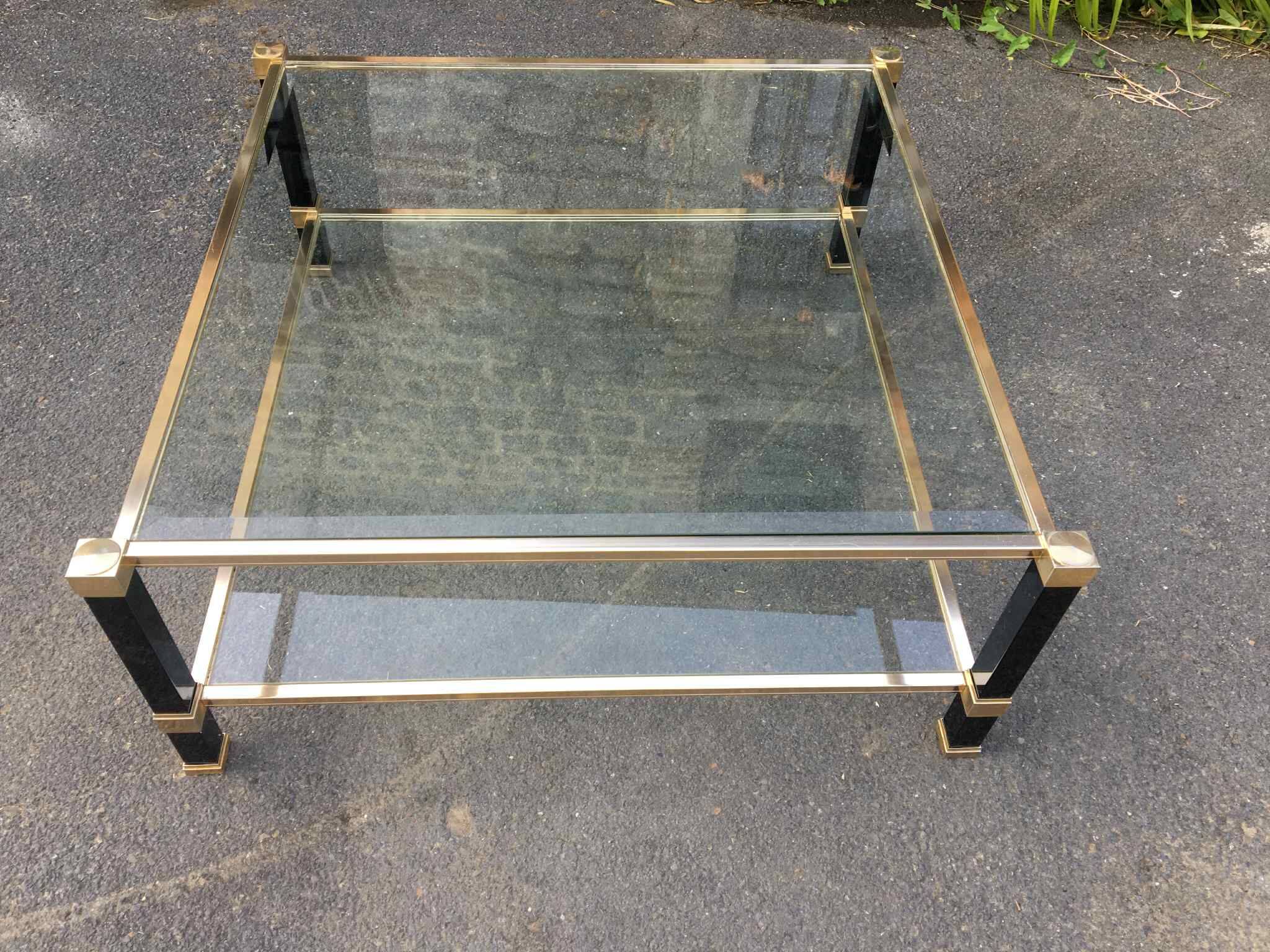 Pierre Vandel two-tier coffee table in lacquered metal and glass