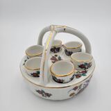 Porcelain egg dish basket with polychrome floral decoration