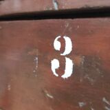 Vintage Drawer Cabinet with Dark Patina and Stenciled Letters