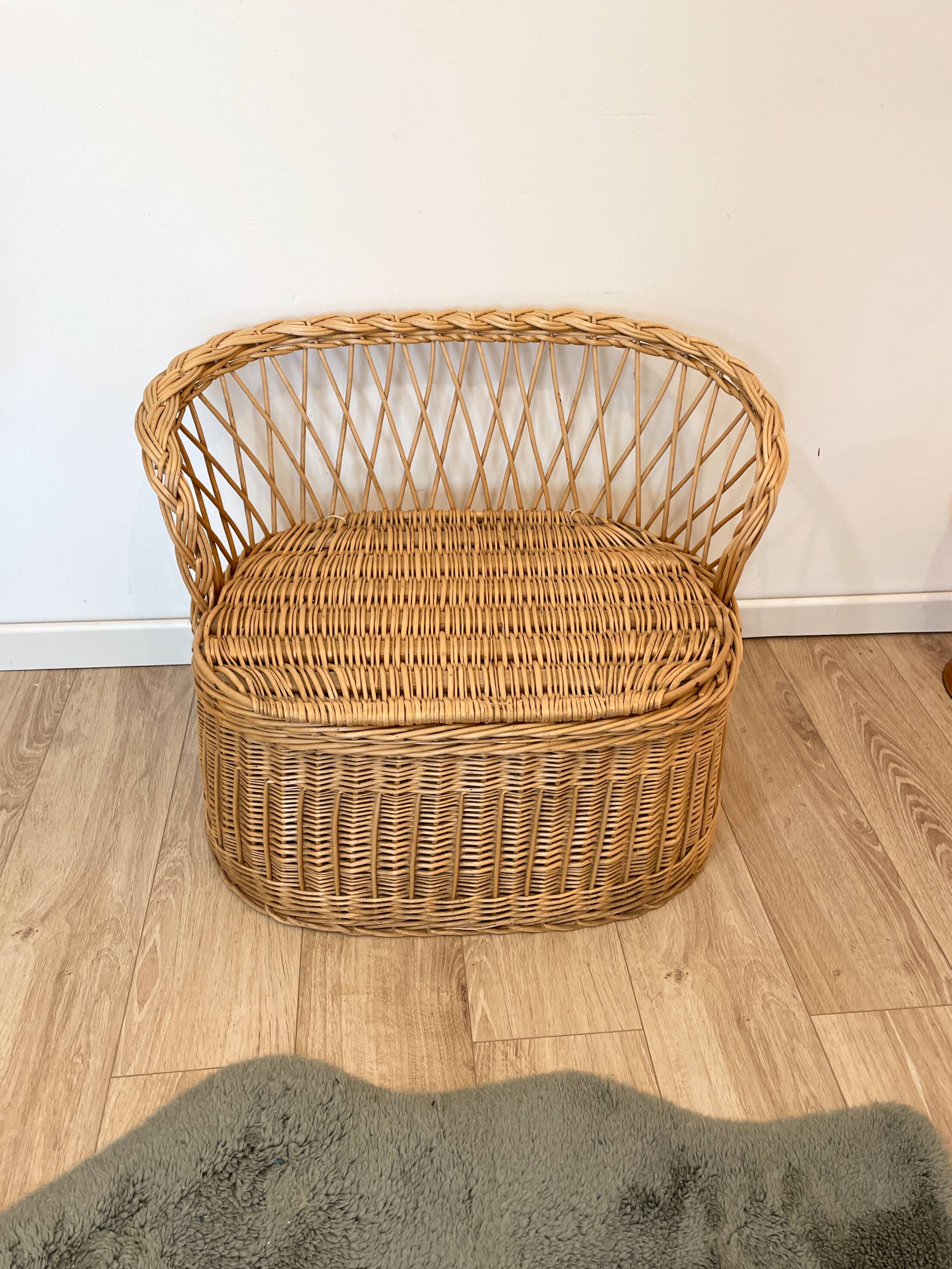 Banquette coffre en rotin - Années 70