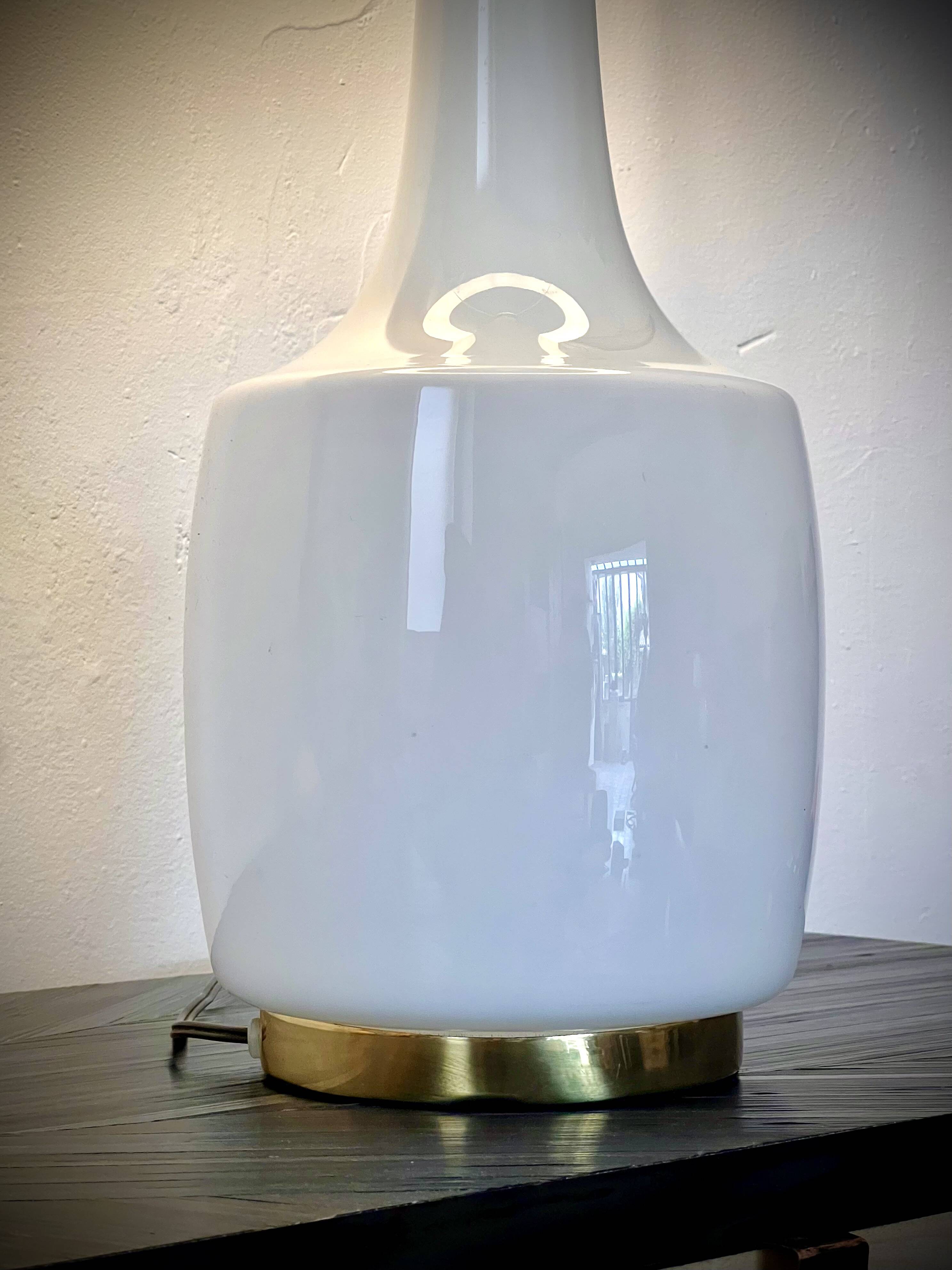 Large Scandinavian opaline and brass lamp designed by Holm Sørensen