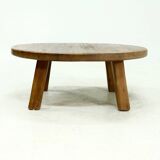Rustic Solid Oak Round Coffee Table 1970s