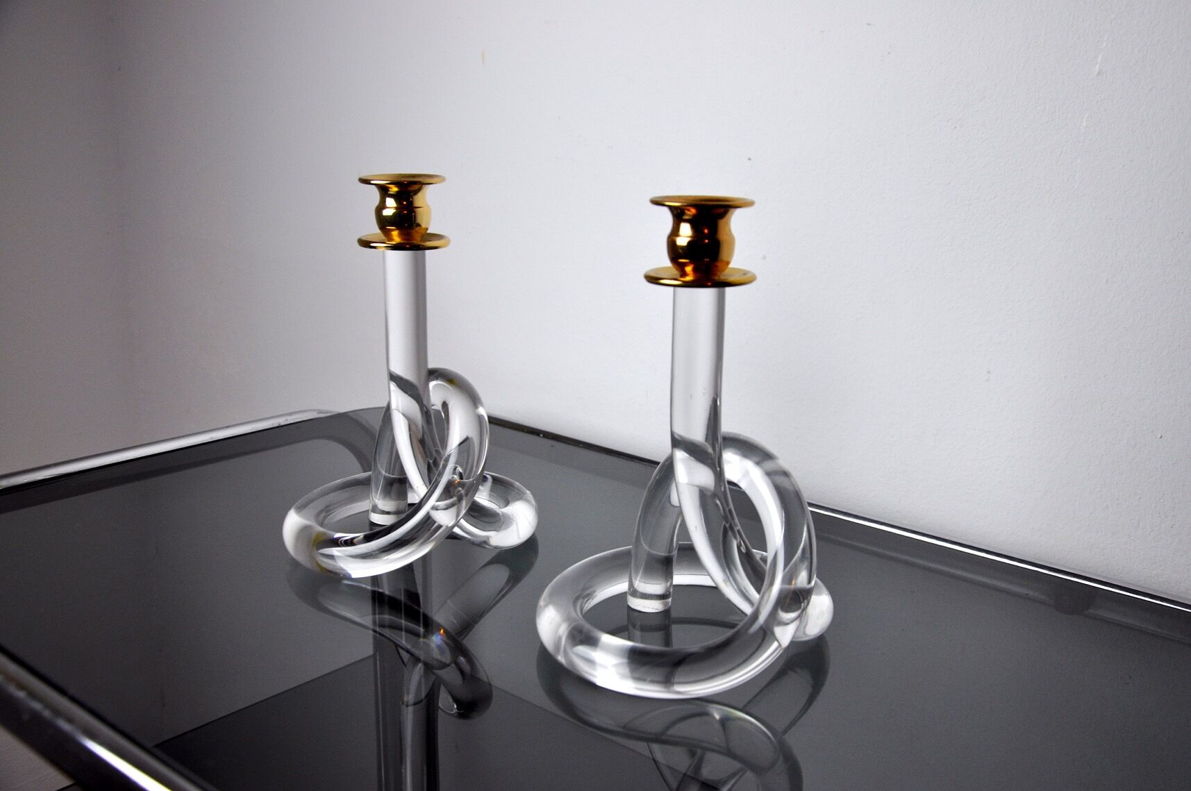 Pair of candle holder Dorothy Thorpe, lucite, 1970