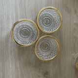 Salad bowl and cups in cut glass and brass