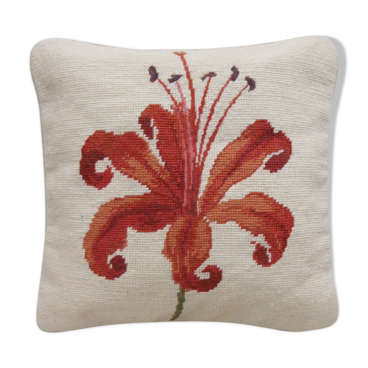 Vintage Handmade Red Flower Wool Cushion Cover- 35x35cm