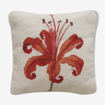 Vintage Handmade Red Flower Wool Cushion Cover- 35x35cm