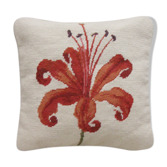 Vintage Handmade Red Flower Wool Cushion Cover- 35x35cm