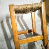Square stool wood & straw