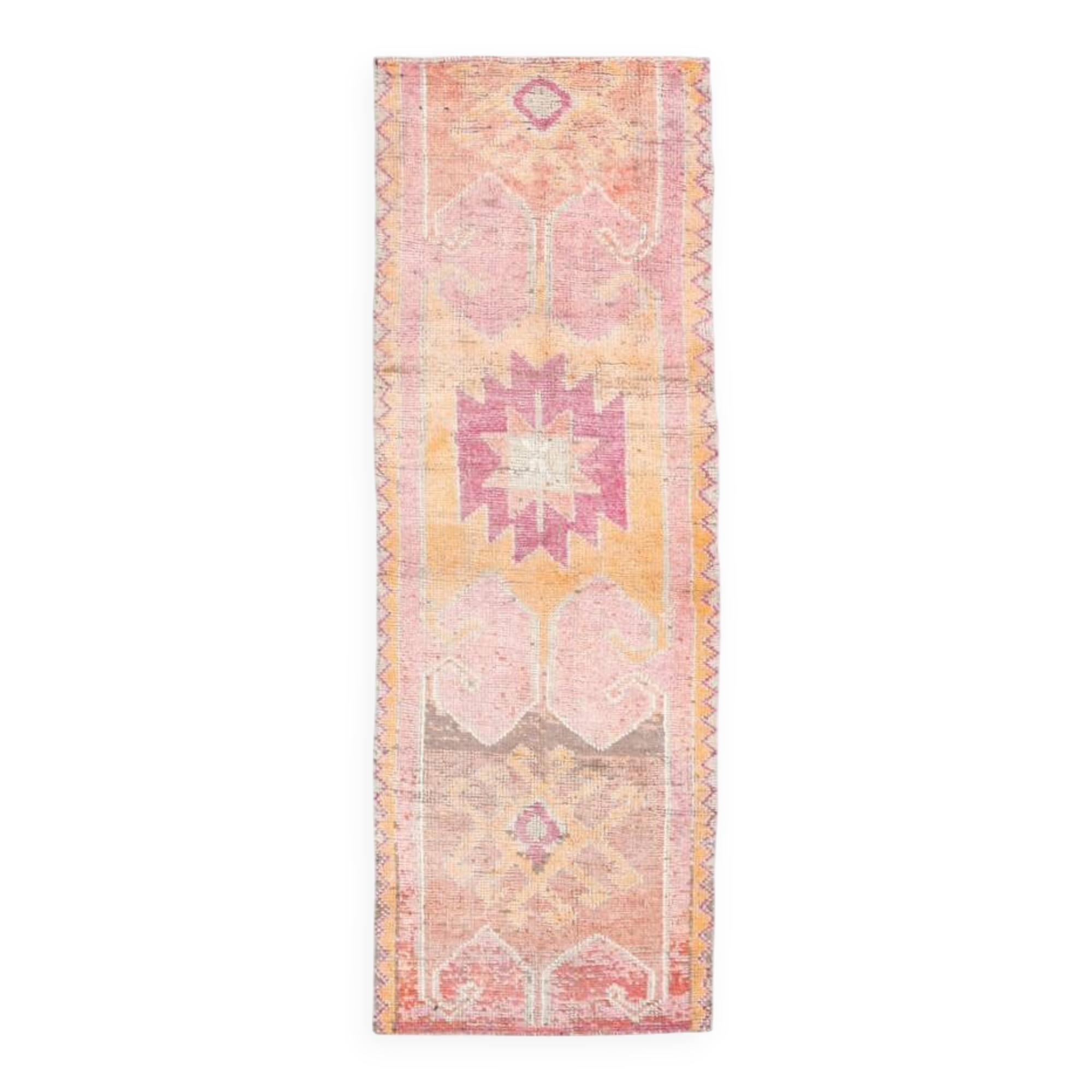 Pink & Orange Oriental Vintage Runner Rug, 101x301Cm