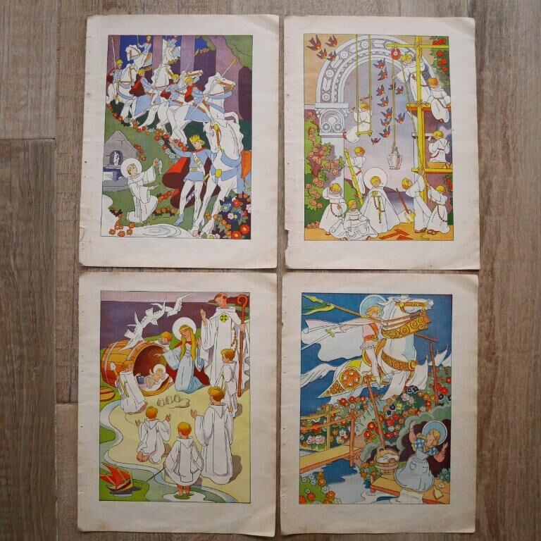 Lot de 4 illustrations bretonnes (par Micheau-Vernez), Corentin, Haude, Gwénolé et Azénor