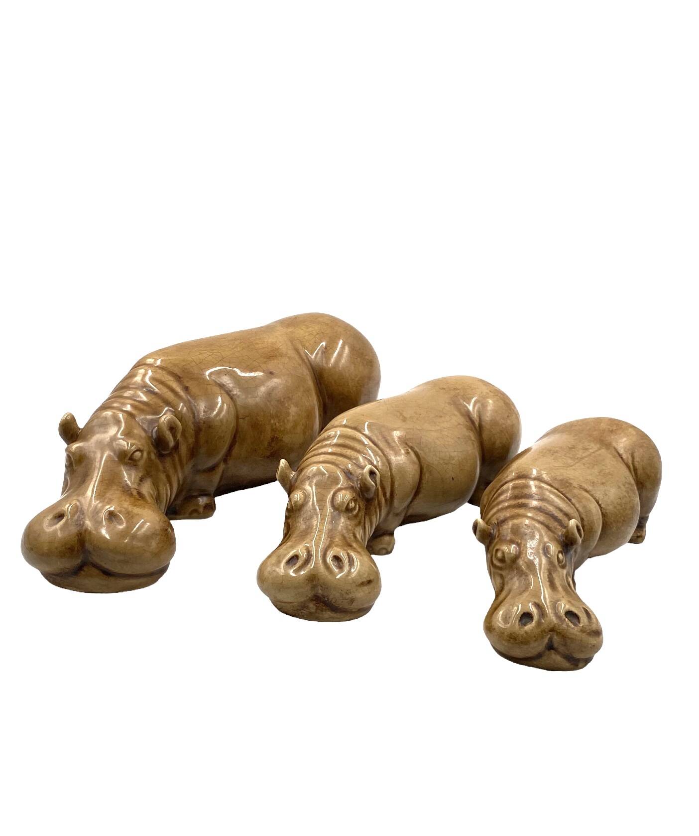 Mid-century Set of 3 ceramic hippos, Zaccagnini Italy 1950s
