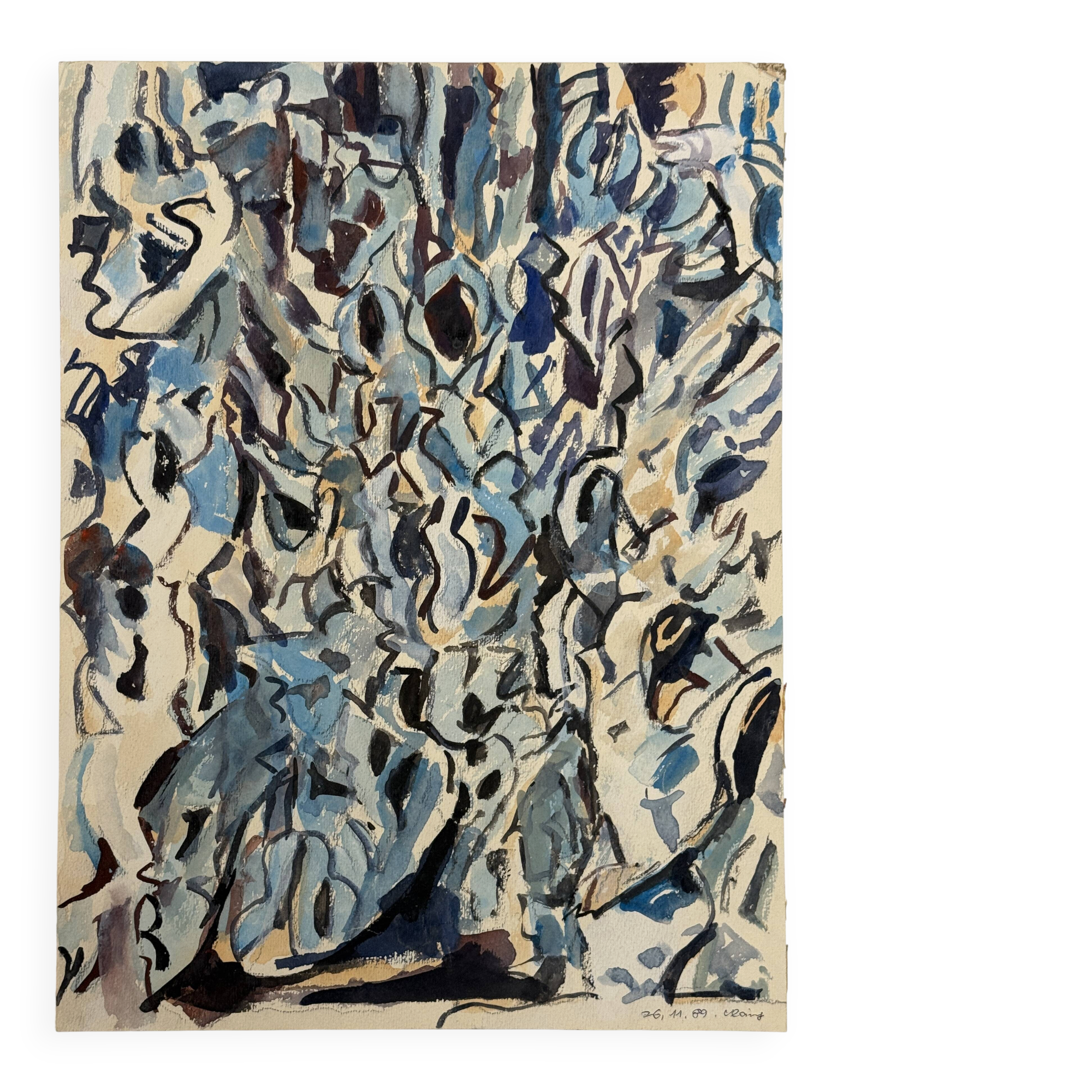 Helmut Dittmann, Abstract Composition in Blue and Grey, Paint on Paper 1989
