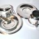 Set of 2 coffee cups Antique ribbons in silver metal Goldsmith Weinthal Georges