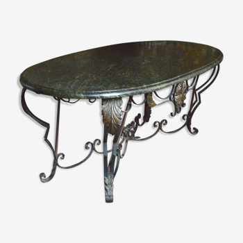 Art deco table, wrought iron on marble, circa 1940