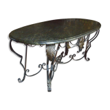 Art deco table, wrought iron on marble, circa 1940