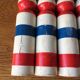 Old vintage wooden bowling game triclore plus two balls