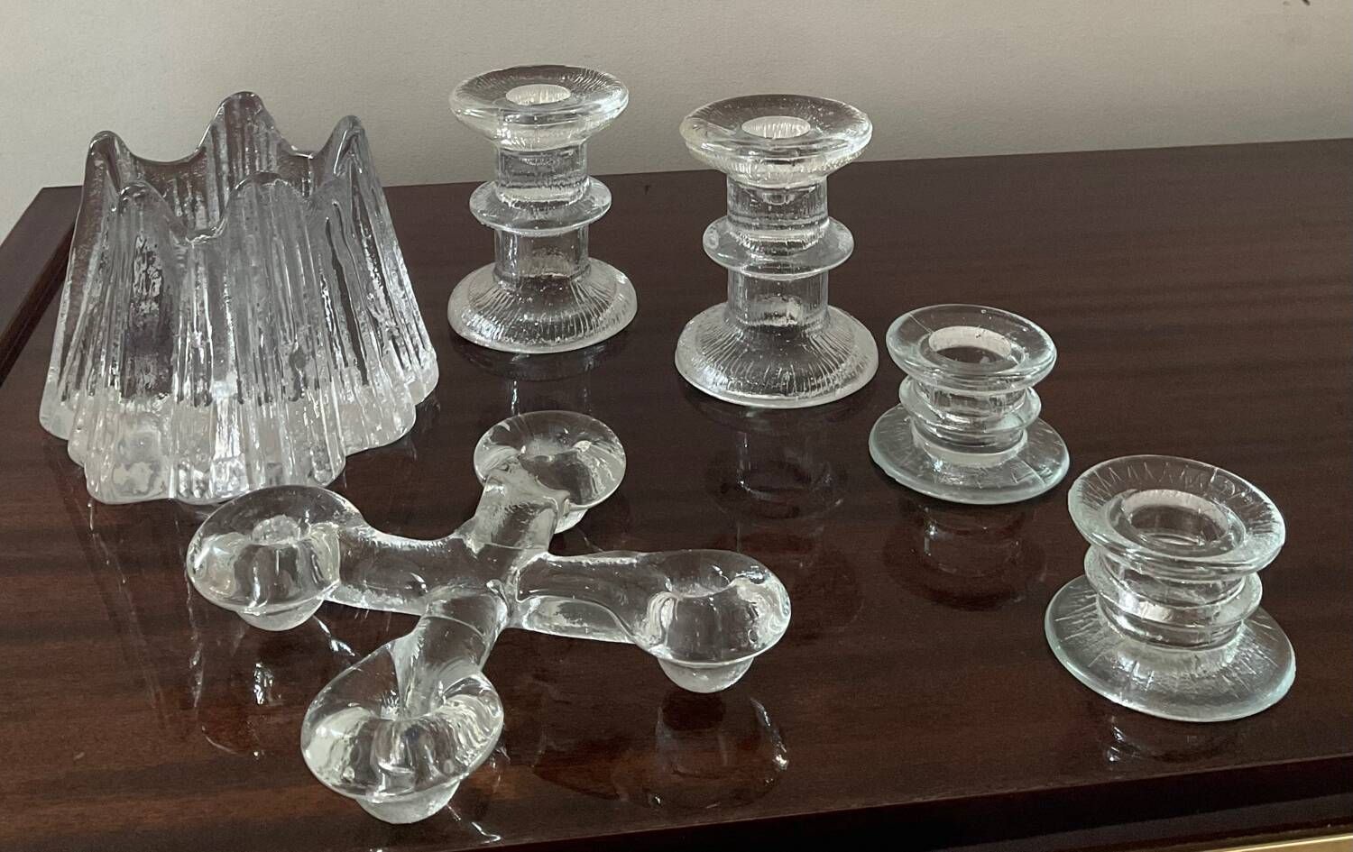 Series 6 vintage candlesticks pressed molded glass paste