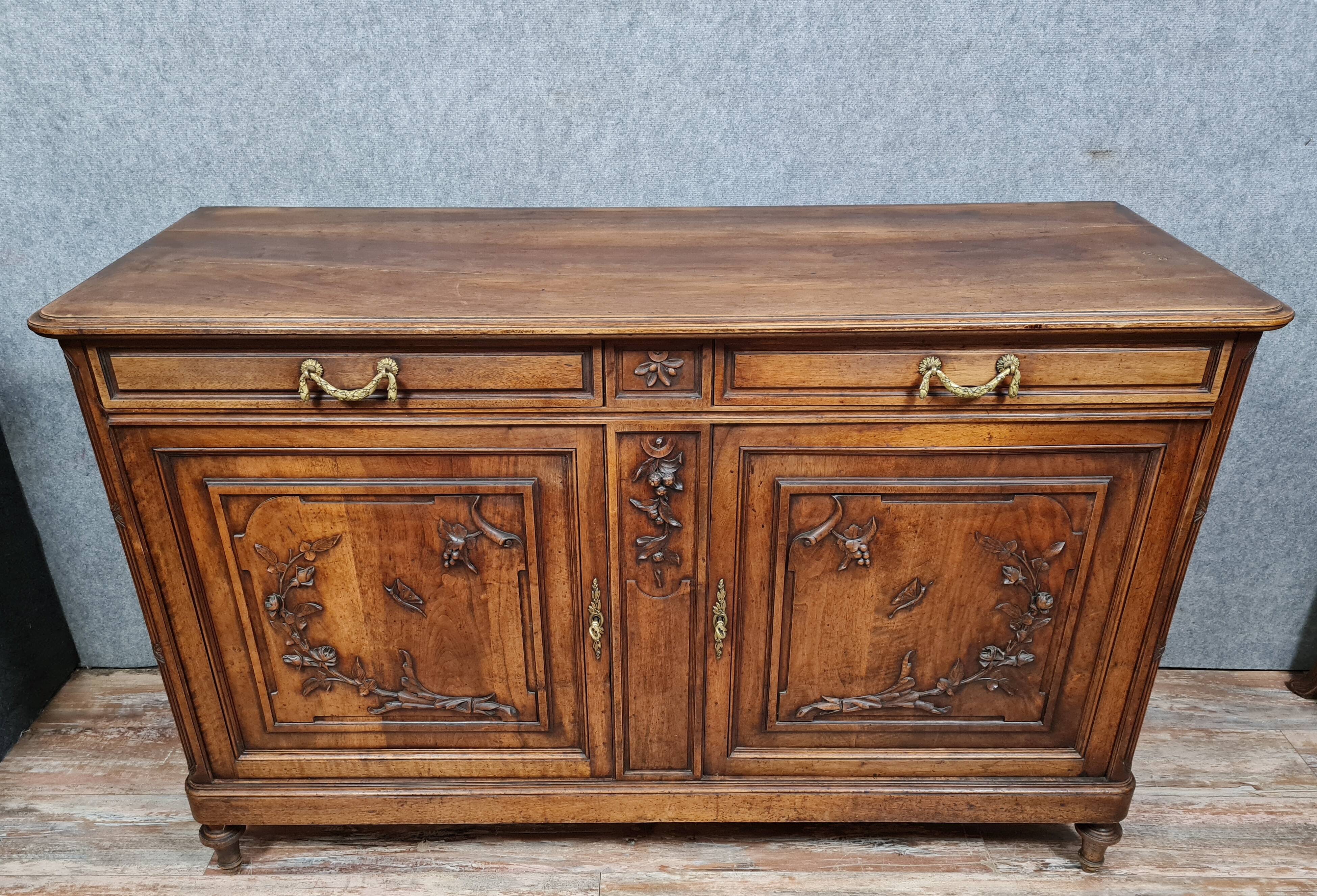 Louis XVI style sideboard in solid walnut around 1880