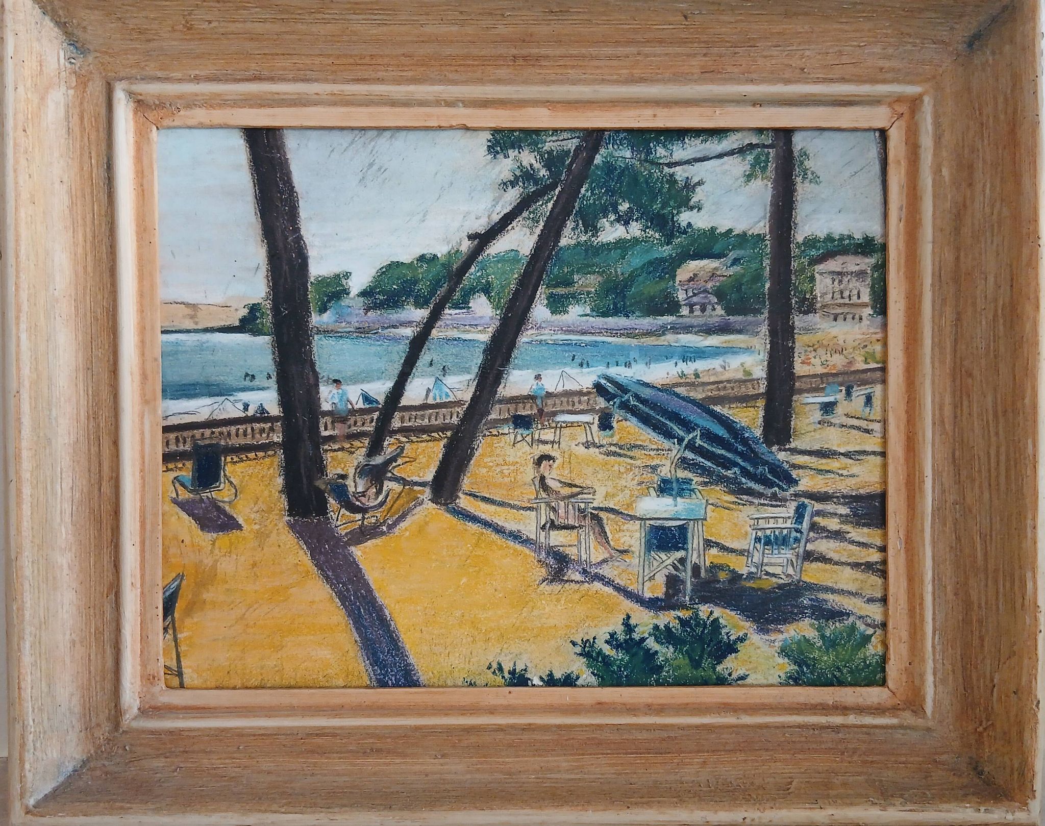Peinture vintage scène balnéaire