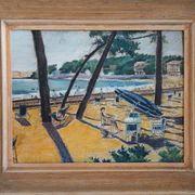 Peinture vintage scène balnéaire