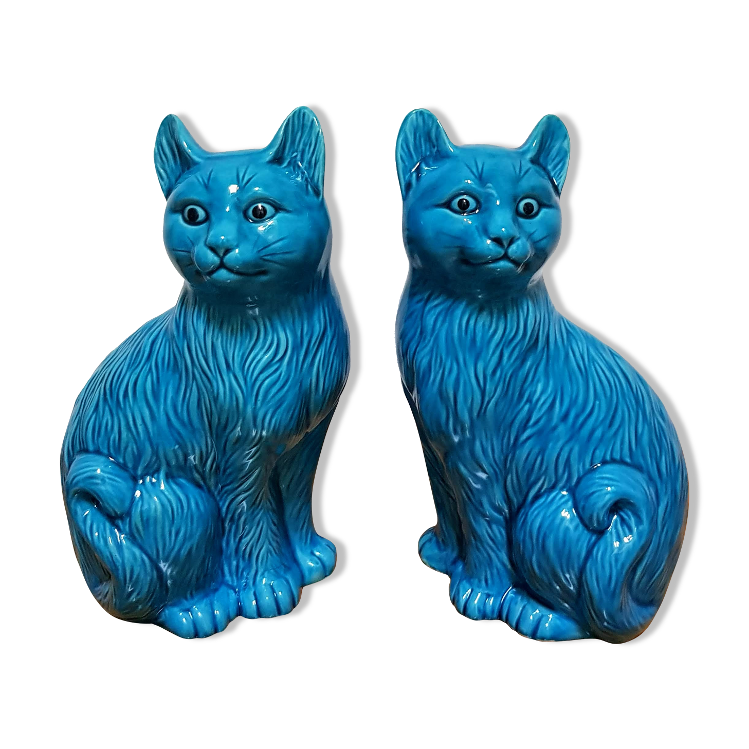 Vintage Pair of Ceramic Blue Cats Bookends
