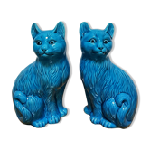 Vintage Pair of Ceramic Blue Cats Bookends