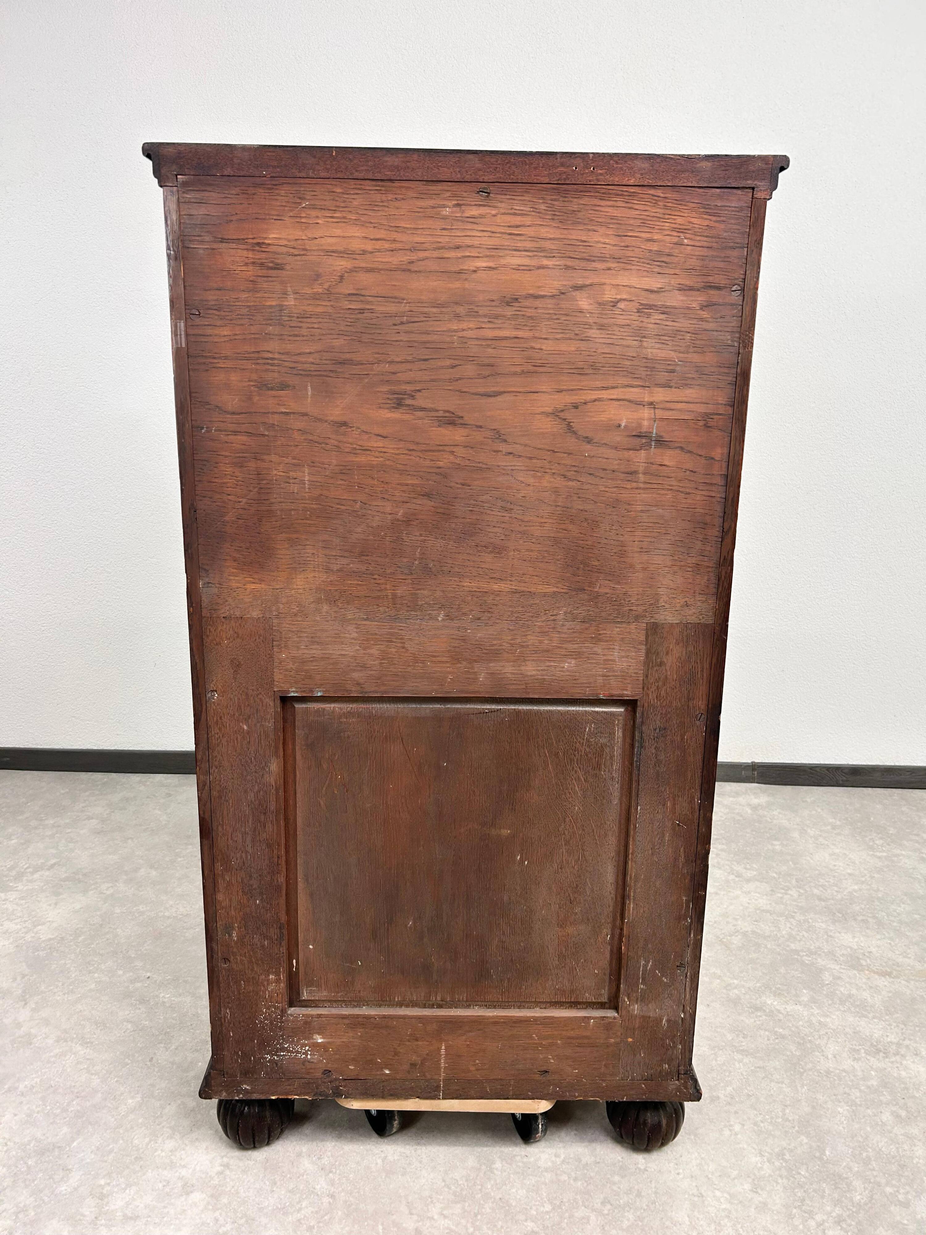 Art Nouveau cabinet with a shelf featuring distinctive floral sculptures.